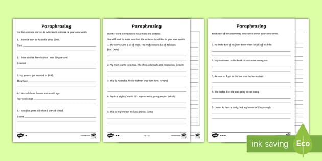 Paraphrasing Exercises with Answers PDF | Primary Worksheets