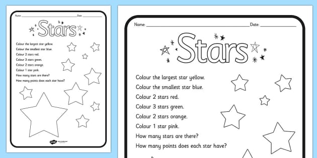 Star Colouring Comprehension Sheet - colouring, comprehension easy to diagram sentences 