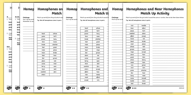 years 3 and 4 homophones and near homophones worksheets