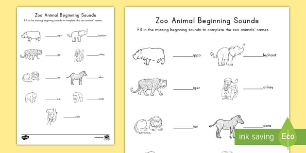 Zoo Animal Sounds and Pictures | Spelling Worksheet - Twinkl