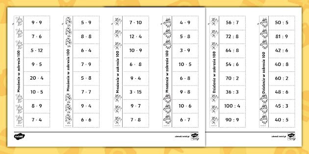 Mnożenie I Dzielenie Do 100 Kartkówka Wakacje | Mnożenie i dzielenie do 100 | Wklejki - Twinkl