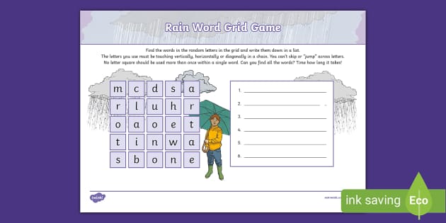 FREE! - Rain Word Grid Game (Teacher-Made) - Twinkl