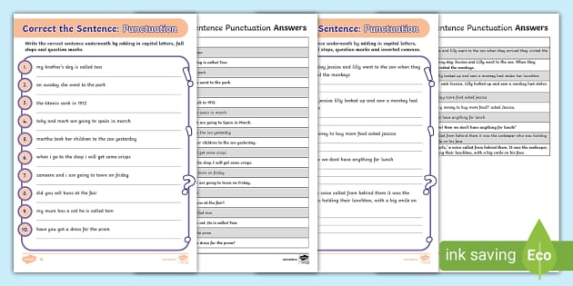Correct The Sentence Punctuation Worksheets 1st 2nd Class