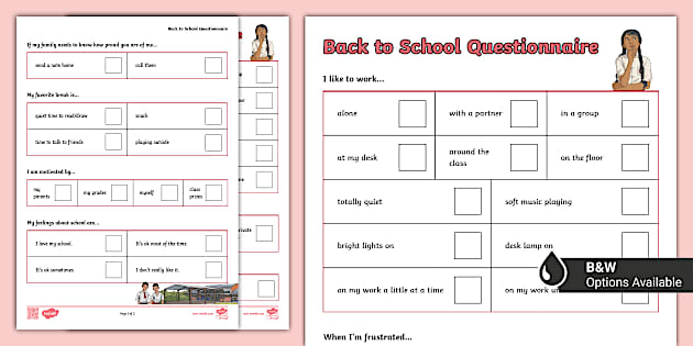 * NEW * Back to School Questionnaire (teacher made)