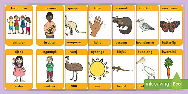 Noongar Aboriginal And English Language Flashcards Twinkl