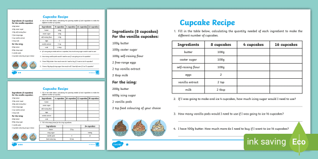 uks2 cupcake recipe worksheet teacher made