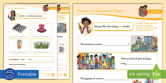 Grade 2 Phonics: -ss Assessment Sheet (teacher Made)