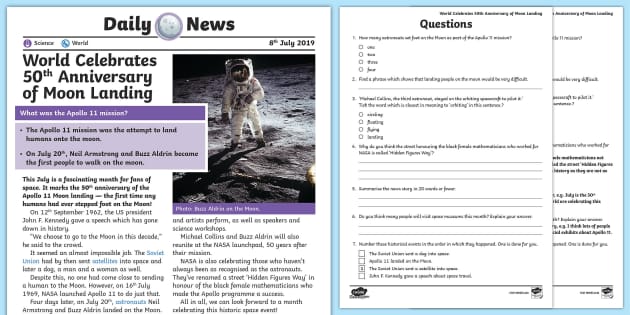 UKS2 Moon Landing 50th Anniversary Daily News Story - Twinkl