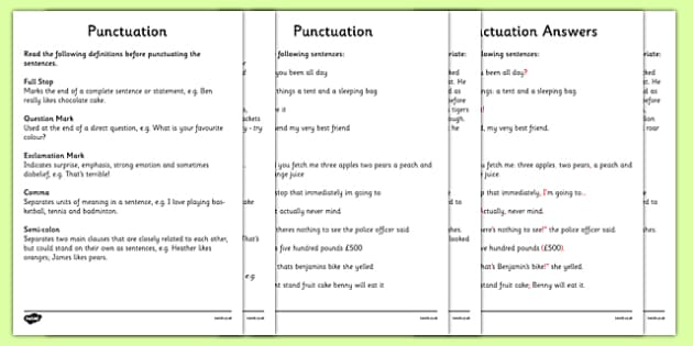 Punctuation Worksheets - Year 3 & 4 (teacher made)