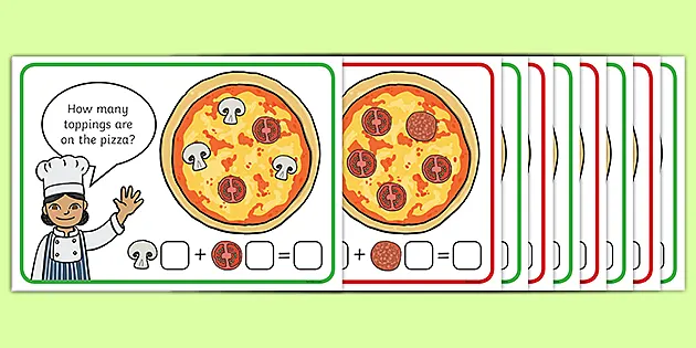 Pizza Toppings Counting And Addition Cards