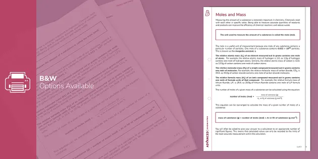 Moles and Mass Information Sheet | A Level Chemistry |Beyond