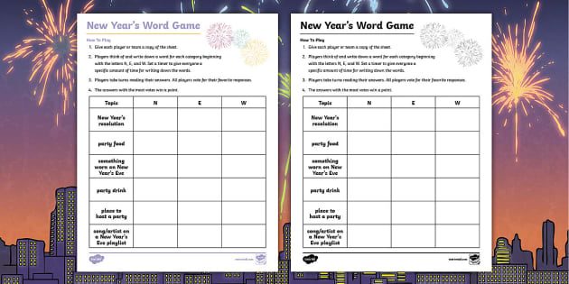 New Year's Game Free Printable