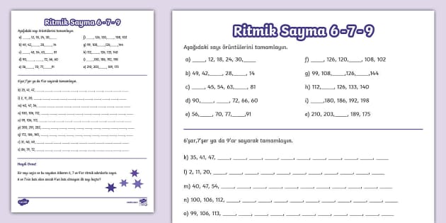 6 7 8 9 ritmik sayma etkinlikleri