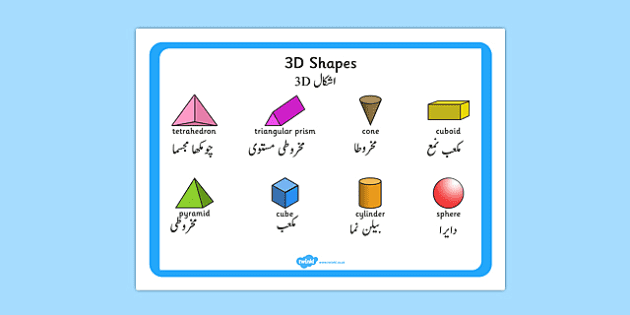 3d Shape Word Mat Urdu Translation Teacher Made