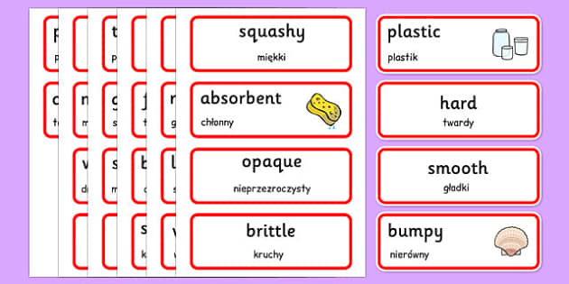 Materials Word Cards Polish Translation Teacher Made