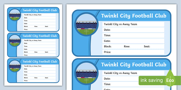 Football Tickets Template Editable Primary Resources