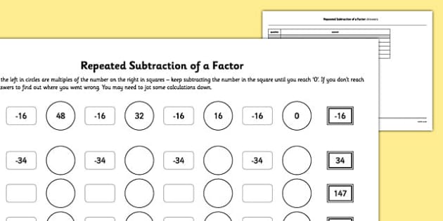 Repeated Subtraction Worksheets (teacher made) Twinkl