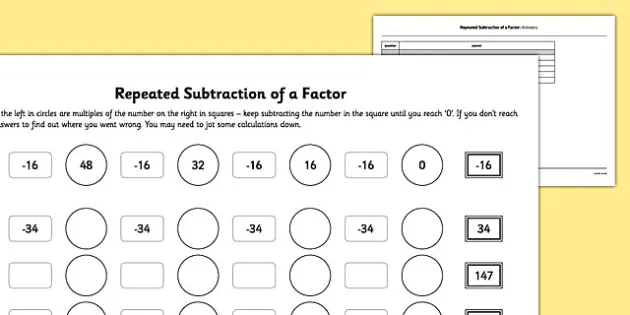 Repeated Subtraction Worksheets