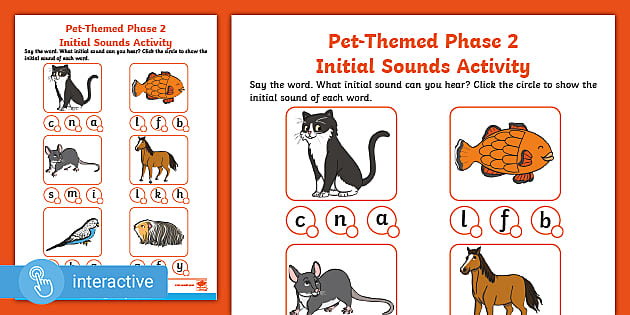 Interactive PDF: Pet-Themed Phase 2 Initial Sound Activity