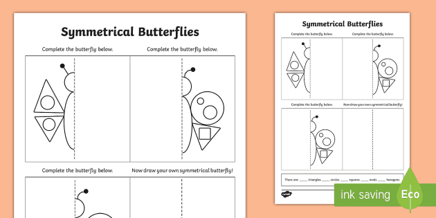 butterfly symmetry shape worksheet maths activity