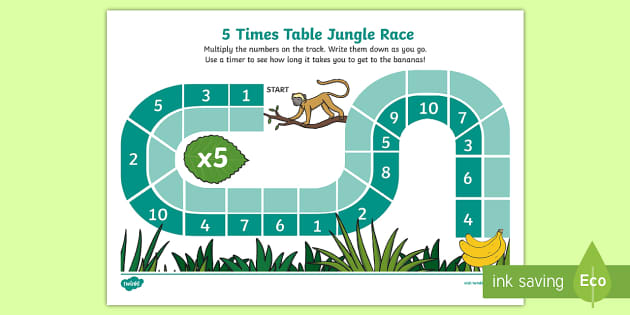 5 Time Table Jungle Race Game Worksheet