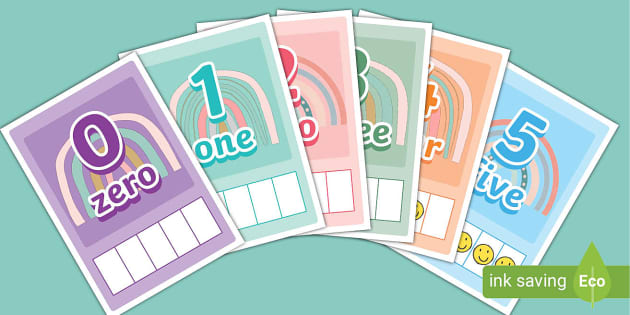 Numbers 0 - 5 with Five-Frames Muted Rainbow-Themed Posters Resource Pack