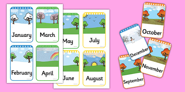 Free months of the year flashcards for kids - Totcards
