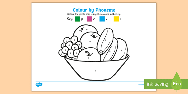 Free Color By Phoneme Fruit Bowl Phase 2 G O C K Coloring Page Color By