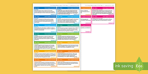 Australian Curriculum Korean 5-6 Learning Outcomes Stickers