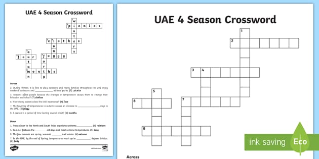 UAE Seasons Crossword (teacher made) Twinkl