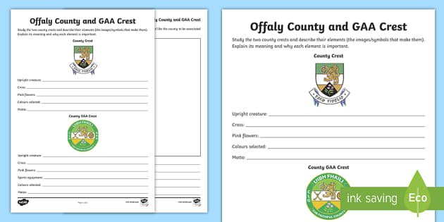 Offaly County and GAA Crest Worksheet / Worksheet - Twinkl