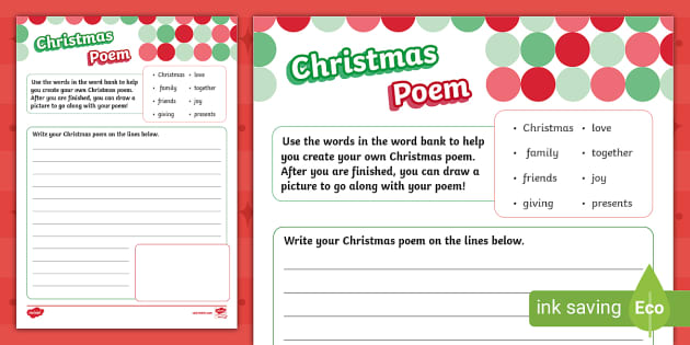 Christmas Poem Writing Template (teacher made) - Twinkl