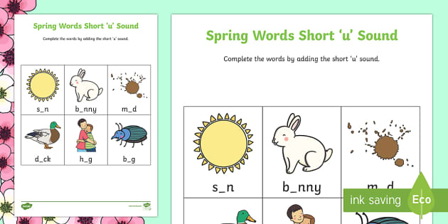 Short u Sound Words Worksheet | Twinkl Kindergarten Phonics