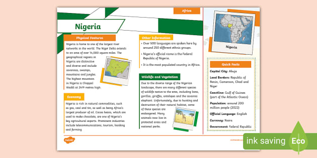 KS2 Nigeria Fact File - Twinkl - Geography (teacher made)