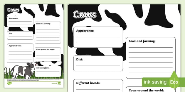 Cows Fact File Template (teacher made) - Twinkl