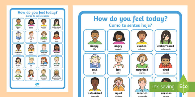 How Do You Feel Today? Emotions Chart English/Portuguese - How Do You Feel