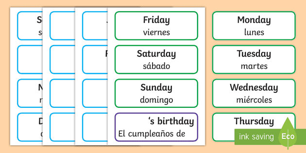 Days of the Week - Flashcards in Spanish and English