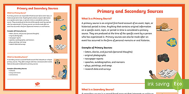 Primary And Secondary Historical Sources Information Activity