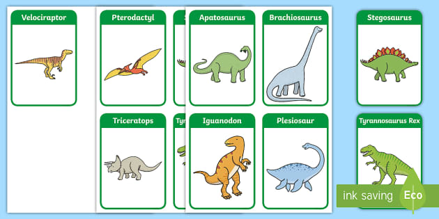 Dinosaur stickers with species names
