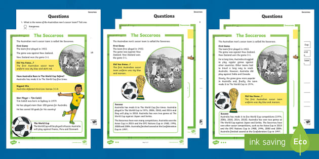 F-2 Socceroos Differentiated Reading Comprehension Activity