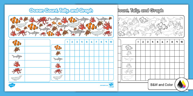 First Grade Ocean Count, Tally, and Graph Activity - Twinkl