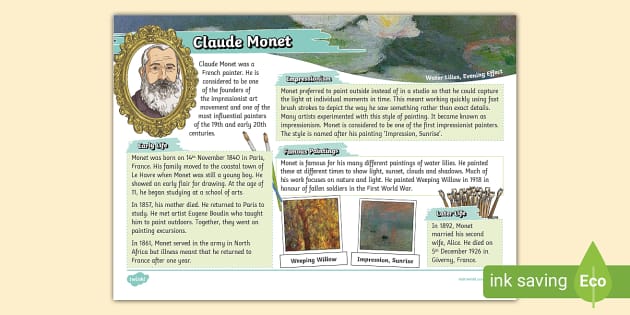 KS2 Claude Monet Fact File (teacher Made) - Twinkl