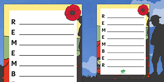 Remembrance Day Acrostic Poem Template - Primary Resources