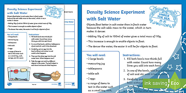 Density Science Experiment with Salt Water - Twinkl