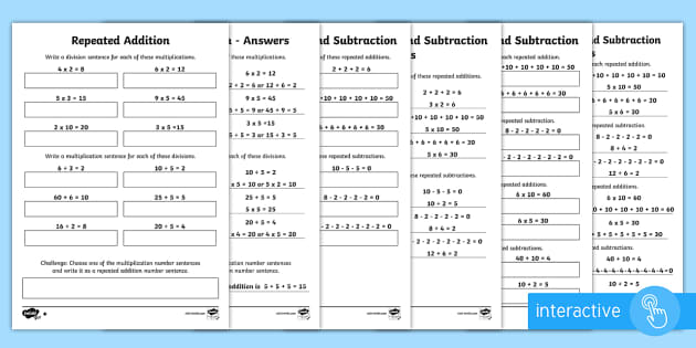 year 2 maths repeated addition and subtraction homework worksheet