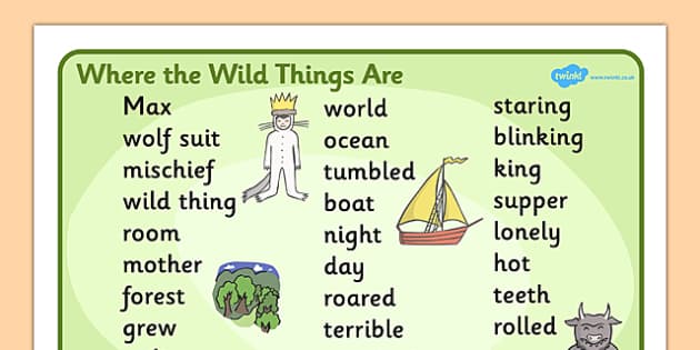 free wow words on wild thing 1 to support teaching on where the wild