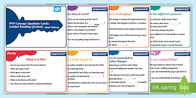 Pyp key concept question cards guided reading fiction up