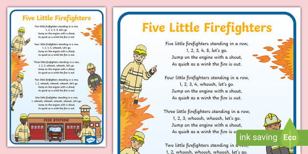 Five Little Firefighters Counting Song Sheet Twinkl