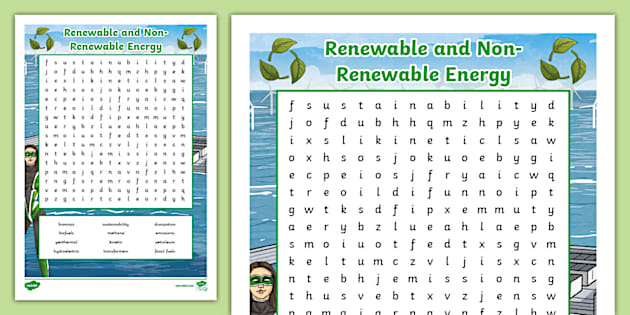 Renewable and Non-Renewable Energy Vocabulary Word Search