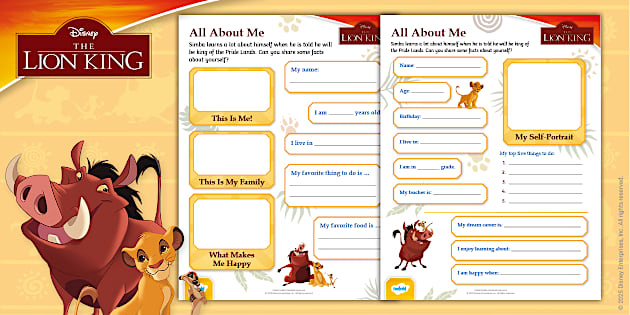 * NEW * The Lion King: All About Me Worksheets Twinkl * NEW * The Lion King: All About Me Worksheets Twinkl